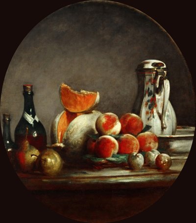 Meloni, pere, pesche e prugne, o Il melone tagliato, 1760 da Jean Baptiste Simeon Chardin