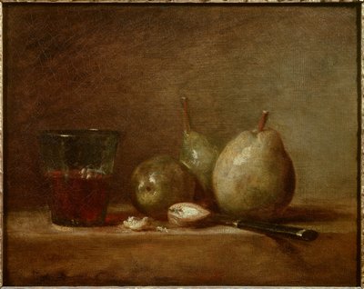 Pere, noci e bicchiere di vino. Natura morta da Jean Baptiste Simeon Chardin