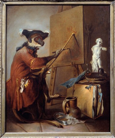 La scimmia pittrice. Rappresentazione di una scimmia in postura umana da Jean Baptiste Simeon Chardin
