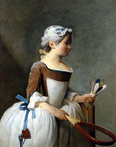 Giovane ragazza con racchetta da neve e volante, Jean Baptiste Siméon Chardin (1699 - 1779), dipinto a olio, Museo degli Uffizi, Firenze da Jean Baptiste Simeon Chardin