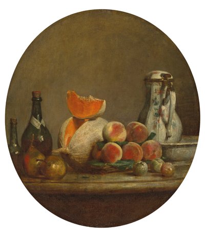 Francese:  Le Melon entamé Il melone tagliato a fette da Jean Baptiste Simeon Chardin