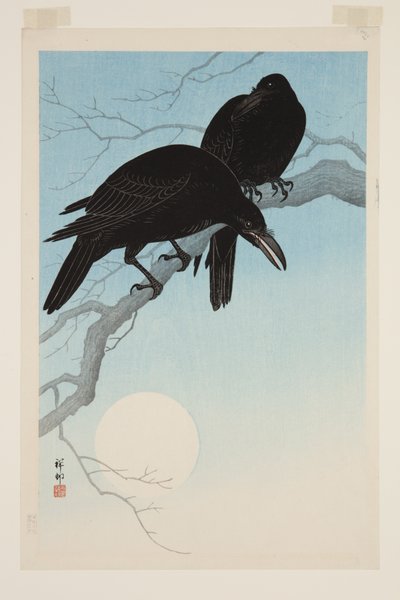 Corvi al chiaro di luna (stampa xilografica a colori) da Jean Baptiste Thonesse