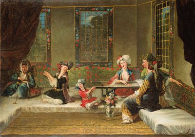 Donne armene che ricamano in un interno da Jean Baptiste Vanmour