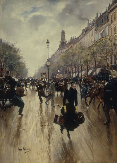 Le quattro del pomeriggio al Carrefour Drouot e al Grand Boulevard, c.1895 da Jean Beraud