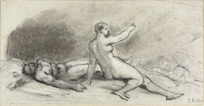 Donna nuda seduta con uomo nudo addormentato (recto); torso femminile visto da dietro (verso) da Jean Beraud
