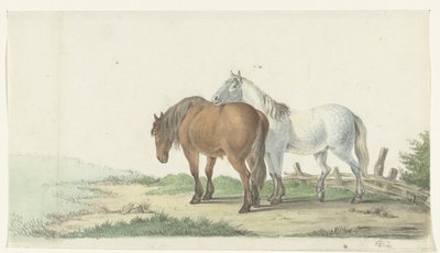 Un cavallo marrone e bianco su una strada accanto a una recinzione da Jean Bernard