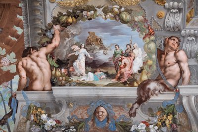 Medea, davanti a un tripode, ringiovanisce le nutrici di Bacco poste davanti alla strega in compagnia del dio da Jean Boulanger