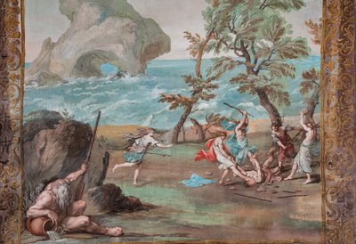 Le baccanti uccidono Orfeo con pietre e bastoni per aver rifiutato di cantare le lodi di Bacco da Jean Boulanger