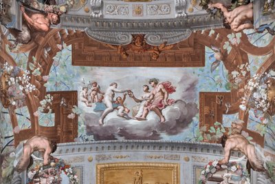 Venere dà la corona ad Arianna; sulle nuvole Venere, circondata da cupidi, offre la corona di Vulcano ad Arianna seduta accanto a Bacco da Jean Boulanger