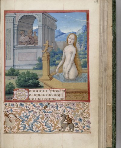 Bathsheba che fa il bagno, Libro delle Ore, 1485-1499 da Jean Bourdichon