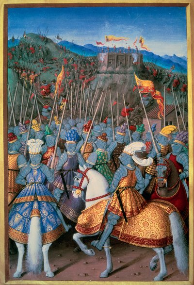 Guerre italiane: Re Luigi XII (1462-1515) attacca Genova con le sue truppe nel 1507. Miniatura da 