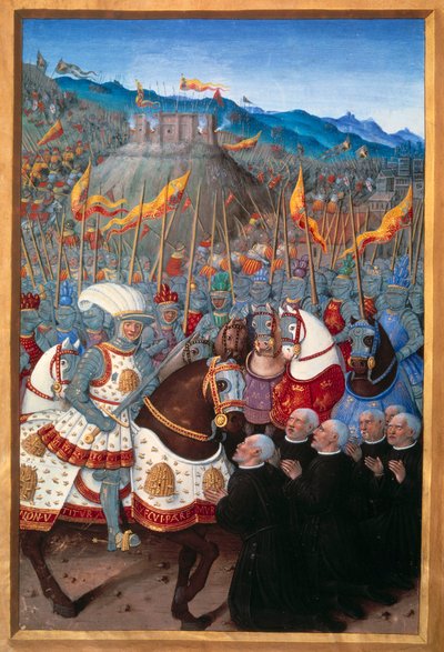 Luigi XII riceve sei borghesi di Genova in ginocchio (25 aprile 1507) (miniatura di Jean Bourdichon in 
