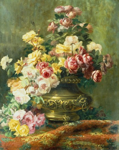 Un opulento natura morta di rose in un