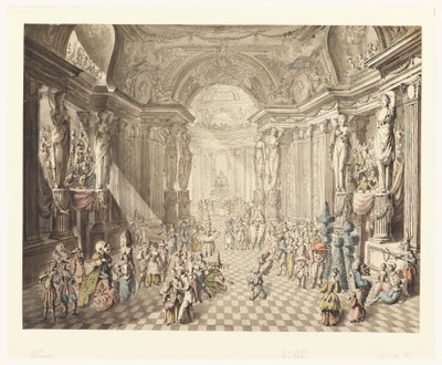 Disegno, veduta di un ballo in maschera, 1770-80 da Jean Charles Delafosse