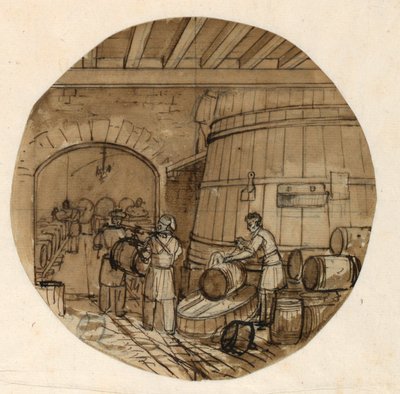Progetto per un piatto di porcellana, interno di birreria per il Servizio delle Arti Industriali di Sèvres da Jean Charles Develly