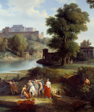 Odissea di Omero: Ulisse vede Nausicaa, figlia del re Alcinoo, giocare a palla con le sue seguaci (dettaglio) da Jean Charles Joseph Rémond