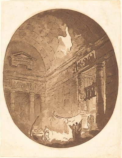 Interno di una villa romana da Jean Claude Richard, Abbé de Saint Non after Hubert Robert