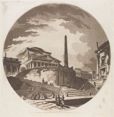 Veduta della Rotonda con scale sul Tevere da Jean Claude Richard de Saint Non