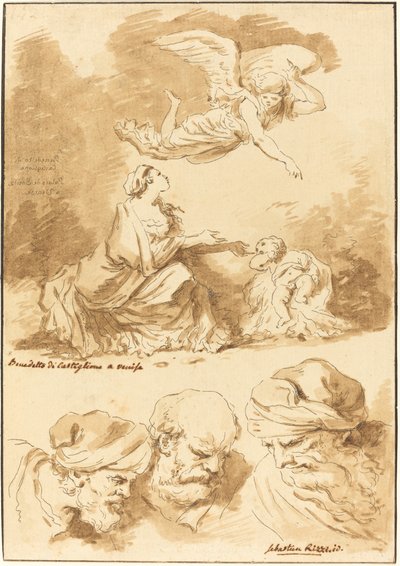 Agar Consolata da un Angelo (da un dipinto di Castiglione) e Tre Teste di Vecchi (da un dipinto di Ricci di Gesù e l