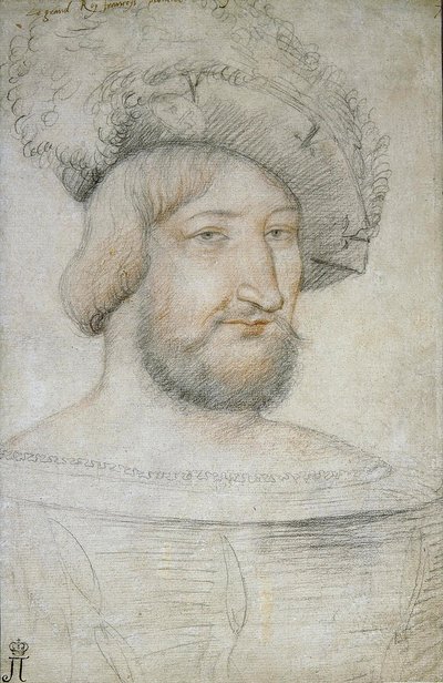 Ritratto di Francesco I (1494-1547), re di Francia di Jean Clouet (c. 1485-1541). Gesso nero e sanguigna su carta, dimensioni: 29,3x19,1, prima metà del XVI sec., Ermitage, San Pietroburgo da Jean Clouet