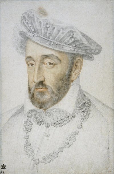 Ritratto di Enrico II di Francia di Jean Clouet (c. 1485-1541). Gesso nero e sanguigna su carta, dimensioni: 33,1x21,8, metà del XVI sec., Ermitage, San Pietroburgo da Jean Clouet