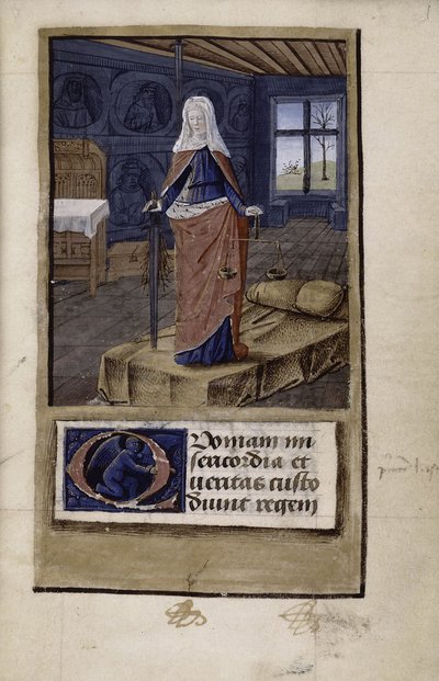 Allegoria della Giustizia da Breviloquium de virtutibus antiquorum principum et philosophorum di John of Wales, 1475-1499 da Jean Colombe