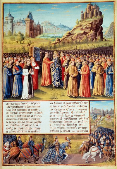 Seconda Crociata: Re Luigi VII detto il Giovane prende la croce a Vézelay alla presenza di San Bernardo di Chiaravalle e del vescovo di Versailles il 31 marzo 1146. Molti baroni presero anche la croce da Jean Colombe