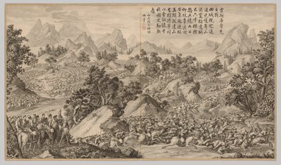Battaglia a Heshi Kuluke: dalle Scene di battaglia della repressione delle ribellioni nelle regioni occidentali, con poesie imperiali da Jean Damascene Sallusti
