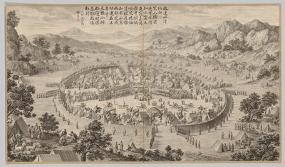 Il Khan di Bada Shan presenta il tributo: da Scene di battaglia della repressione delle ribellioni, c. 1765-177 da Jean Damascene Sallusti