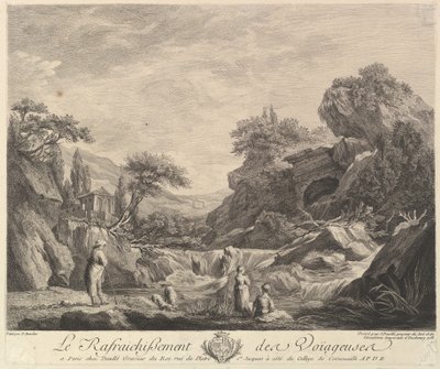 Donne in viaggio che bevono acqua, 1758 da Jean Daullé