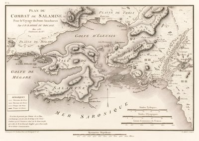 Piano della Battaglia di Salamina per il Viaggio del Giovane Anacarsi (Piano della Battaglia di Salamina 480 a.C.) di Jean Denis Barbie du Bocage (1760-1825) dal Voyage du jeune Anacharsis en Grèce da Jean Denis Barbie du Bocage