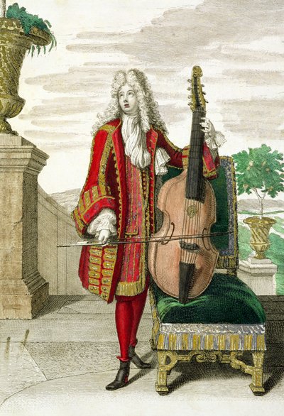 Gentiluomo che suona il violoncello, pubblicato c.1688-90 da Jean Dieu de Saint Jean