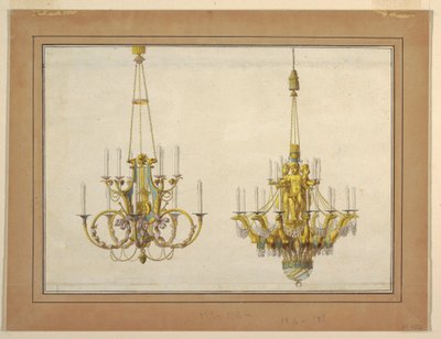 Progetto per due lampadari in bronzo dorato da Jean Démosthène Dugourc