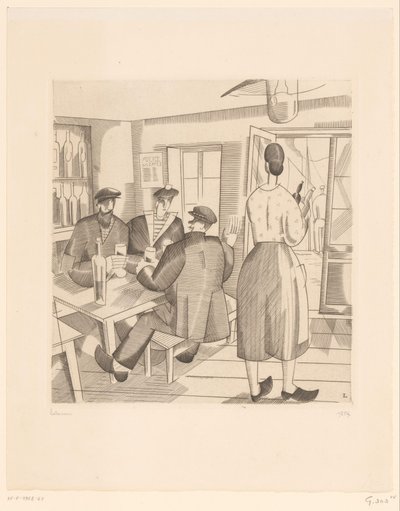 Interno di caffè con clienti e cameriera Cabaret Vendéen da Jean Emile Laboureur (signed by artist)