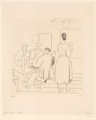 Interno di caffè con clienti e cameriera da Jean Emile Laboureur (signed by artist)
