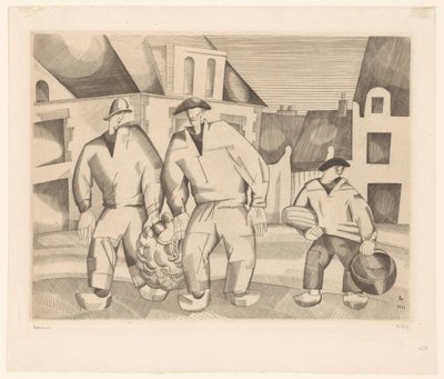 Tre marinai in una strada da Jean Emile Laboureur (signed by artist)