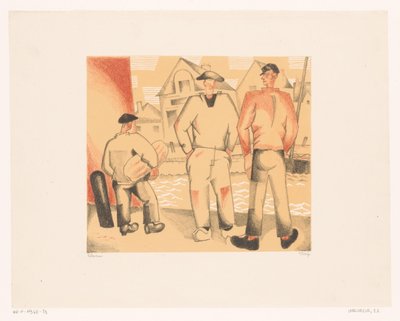 Tre pescatori al molo da Jean Emile Laboureur