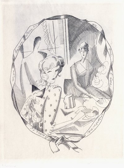 Illustrazione di due civette e un gentiluomo, 1920 da Jean Emile Laboureur