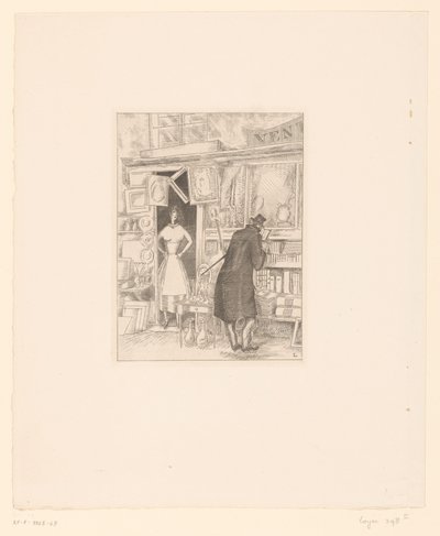 Cliente che curiosa in un negozio di antiquariato da Jean Emile Laboureur
