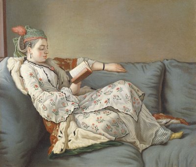 La Sultana che Legge, Una Signora in Costume Turco che Legge su un Divano da Jean Étienne Liotard