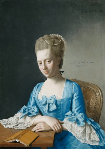 Ritratto di Grace, Contessa di Clanbrassil, nata Foley, Mezzo Busto, in un Vestito Blu, Seduta a un Tavolo, con le Mani Incrociate, 1774 da Jean Étienne Liotard