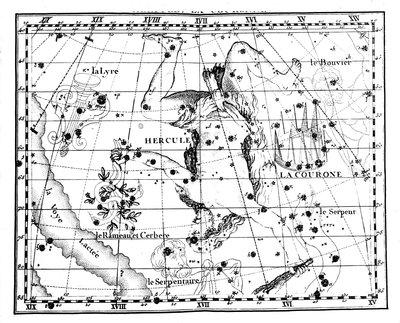 Mappa astronomica, centrata sulla costellazione di Ercole, 1775 da Jean Fortin