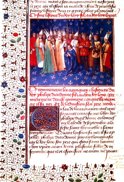 Incoronazione del re francese Filippo II Augusto nel 1179, 1455-60 circa (miniatura) da Jean Fouquet