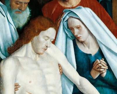 Francia, Nouans-les-Fontaines, Chiesa di San Martino, La Vergine e Cristo (dettaglio) da Jean Fouquet