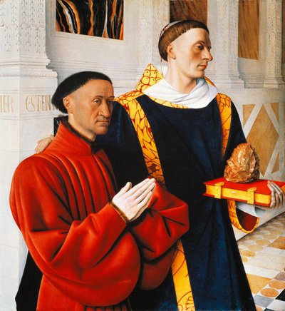 Pannello sinistro del Dittico di Melun: Etienne Chevalier con il suo santo patrono Santo Stefano da Jean Fouquet