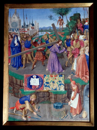 Portage de croix. Miniatura tratta da "Il Libro delle Ore di Étienne Chevalier" di Jean Fouquet (1420-1477/1481) da Jean Fouquet