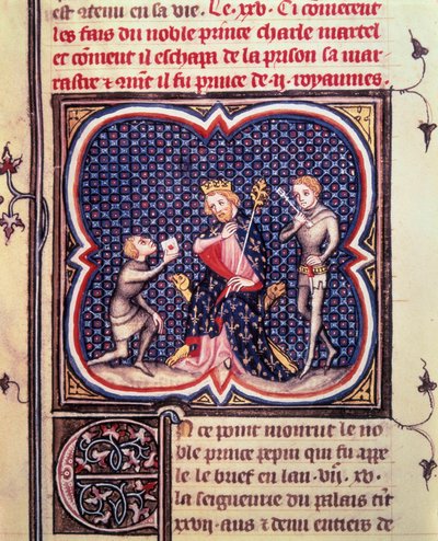 Il sindaco del Palazzo Carlo Martello (688-741) e il suo ciambellano ricevono un messaggero dal duca di Eudes d