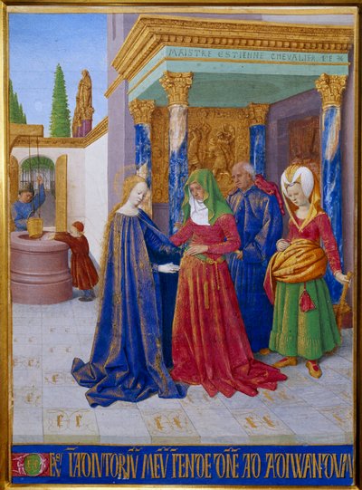 Visitazione. Incontro tra la Vergine Maria e Santa Elisabetta. Miniatura in "Les Heures d