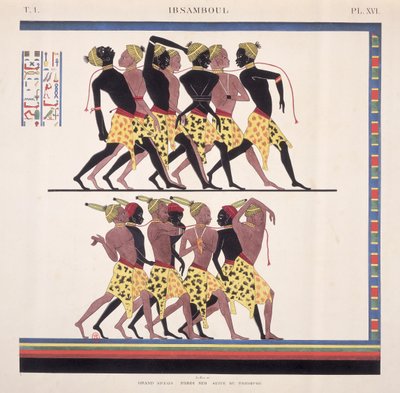 Interpretazione degli affreschi a Ibsambul che raffigurano schiavi nubiani, da "Monuments de l"Egypte et de la Nubie" dell