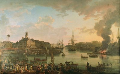 Veduta del porto di Brest dai moli coperti nel 1795 da Jean Francois Hue